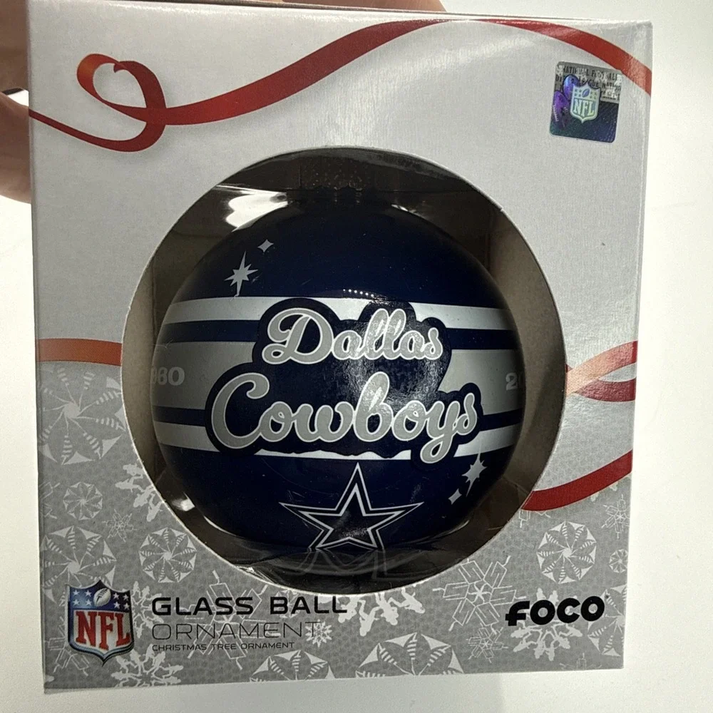 Dallas Cowboys Glass Ball‎ Ornament One Size Blue NFL Football FOCO Christmas